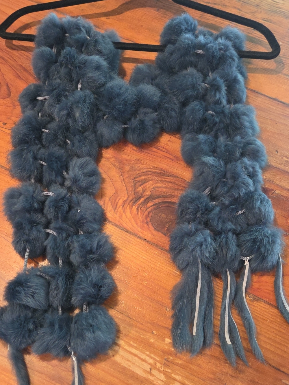 Y2K Angora Fur Pom Pom Scarf Neck Wrap Boa Smoky Blue
